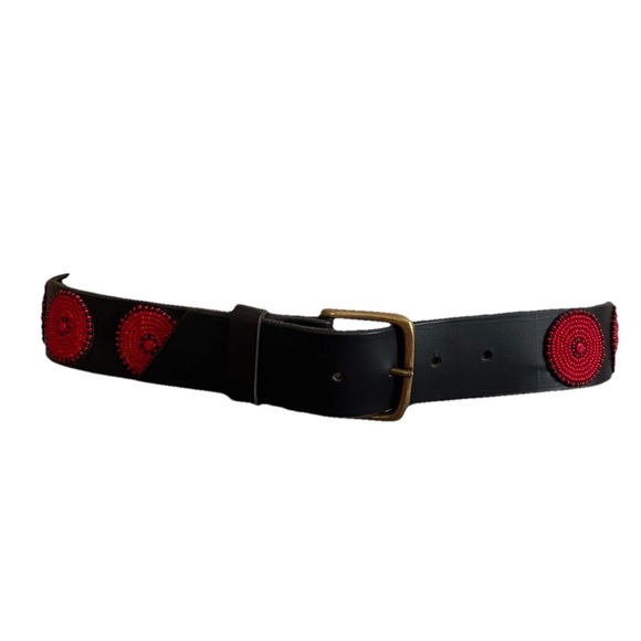 The Kenyan Collection Disk Beaded BELT Sz 32 Unisex Black Leather HANDMADE ART - Picture 6 of 12